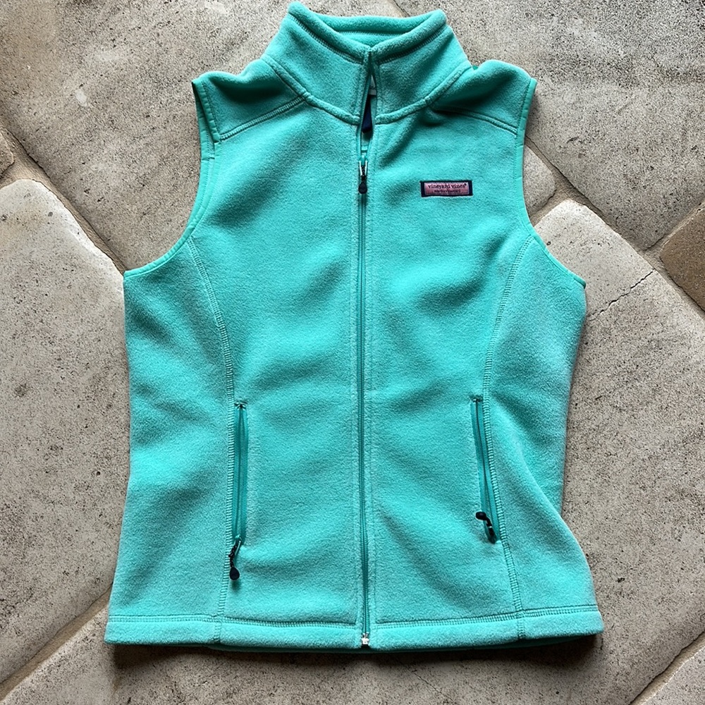 Vineyard Vines 🔥 Fleece Vest Mint Green Front Zipper Sz XS